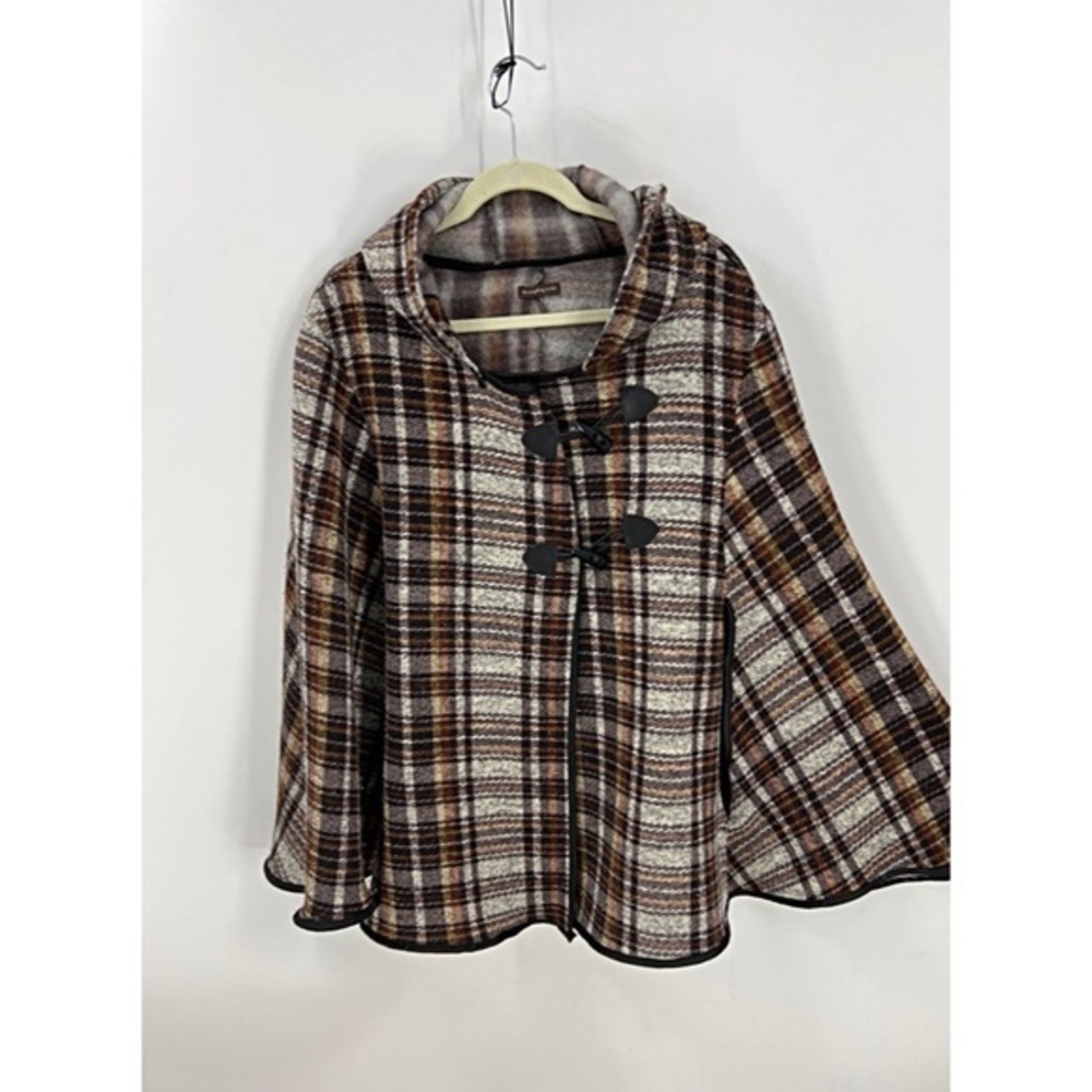 Do everything in love brown Plaid Hooded Toggle Cape /poncho OS